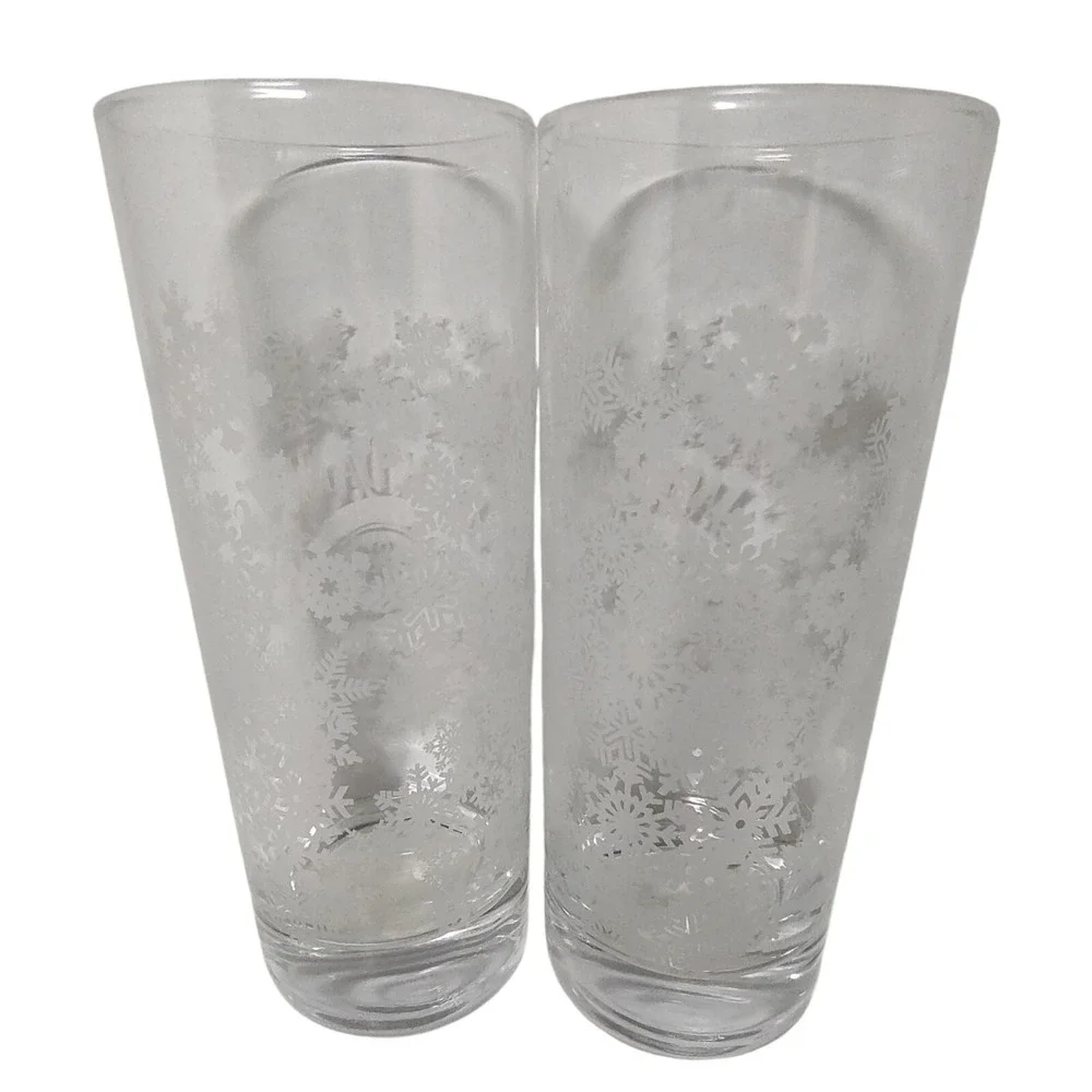 Jack Daniels Old No 7 Brand Tall Whiskey Glasses Snowflake Design 10 oz Set of 2